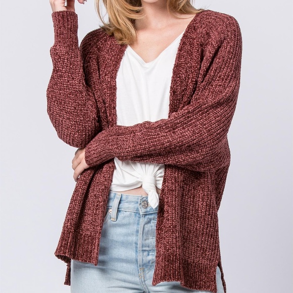 Chenille Open Knit Cardigan Sweater Warm NWT - Picture 3 of 8